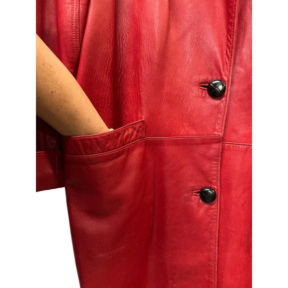Bruno Ricci Leather Oversized Coat Red Full Jacket - Picture 5 of 13